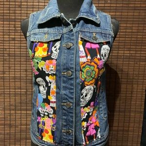 Denim vest Día de los Muertos